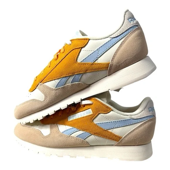 Reebok Classic Leather Sneakers Women’s Size 10.5 – Chalk / Vital Blue / Orange - Picture 3 of 9